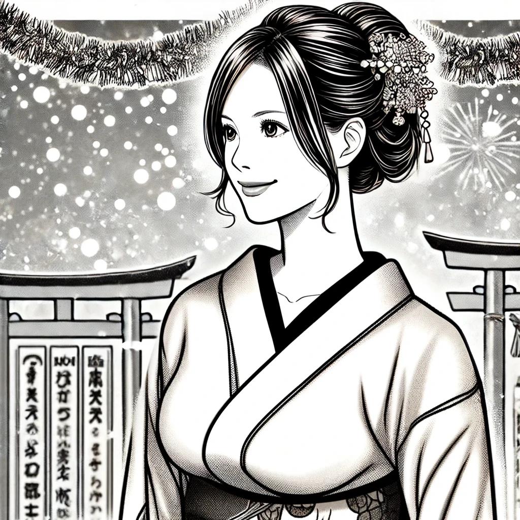 お正月お楽しむ女性